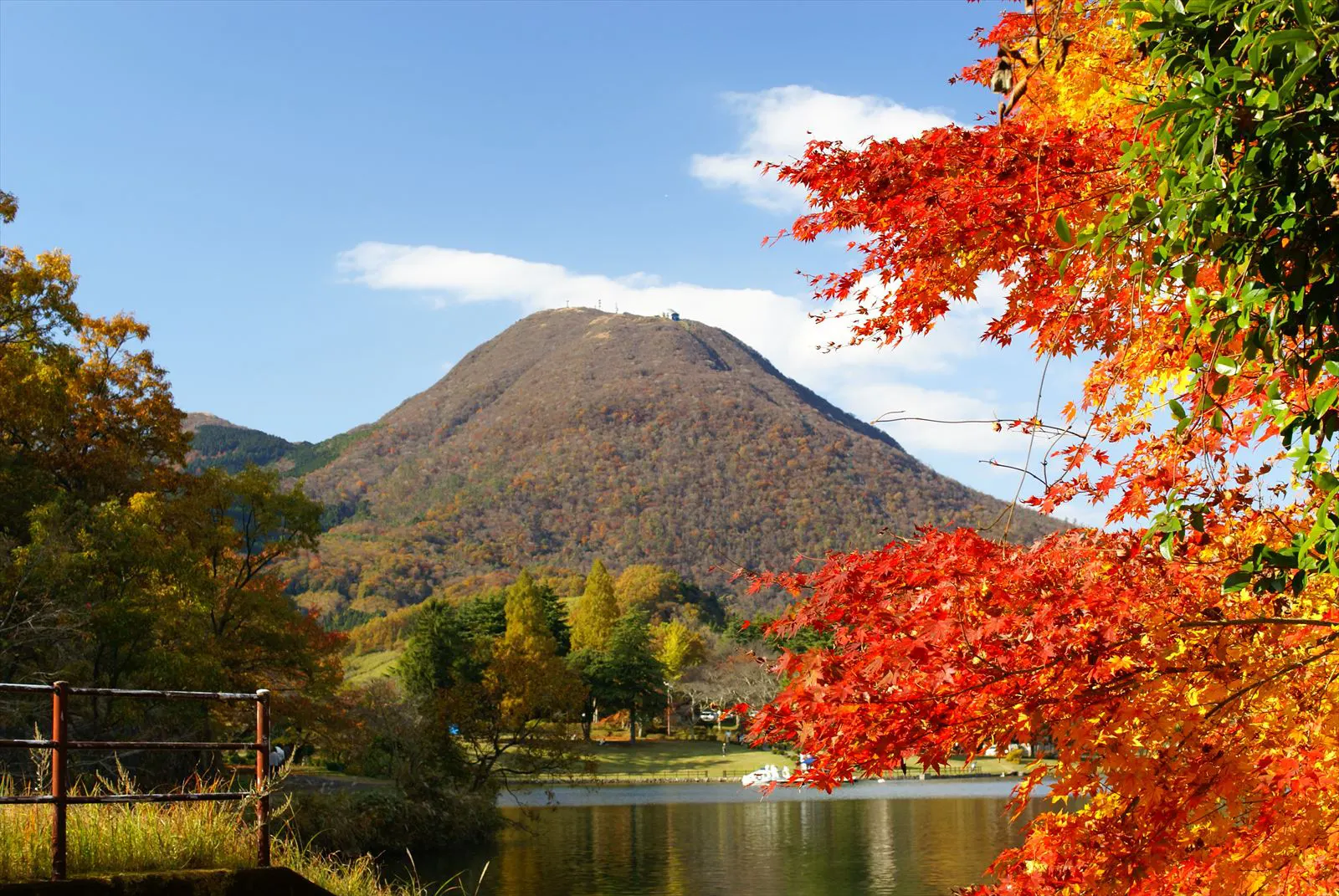志高湖　紅葉　鶴見岳